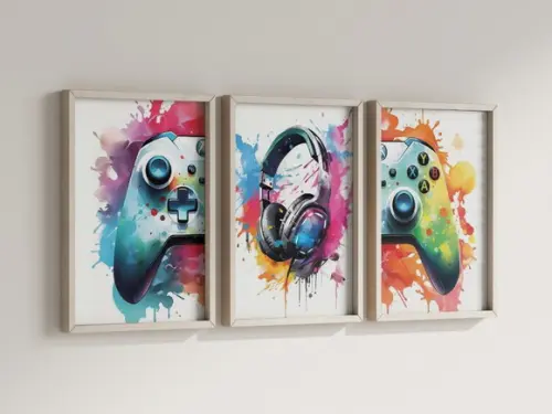 Kit 3 Quadros Decorativos Moldura Xbox Decoração Arte