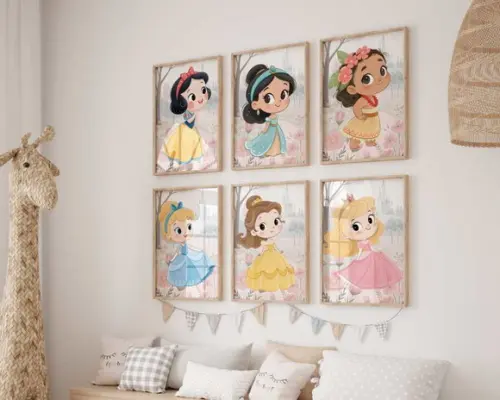Kit 6 Quadros Decorativos Princesas Arte Fofinha A3