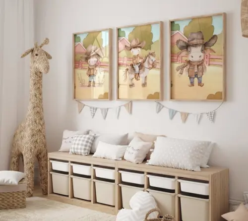 Kit 3 Quadros Decorativo Menino Aventureiro Fazendinha A3