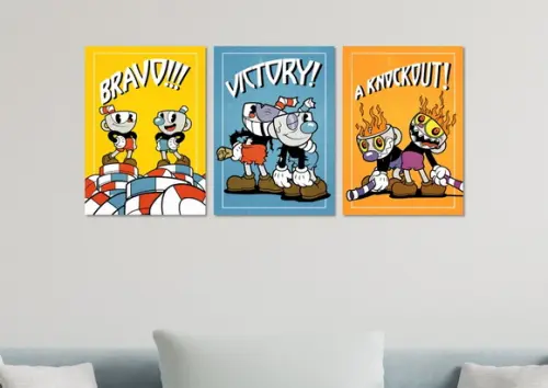 Kit 3 Placas Quadros Decorativos Cuphead Gamer