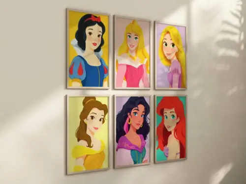 Kit 6 Quadros Decorativos Princesas Arte Moderna A4