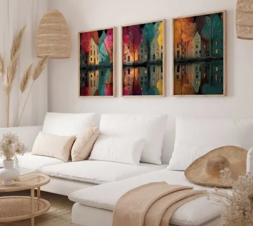 Kit 3 Quadros Decorativo Vila Aconchegante A3