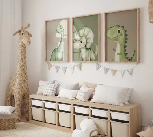 Kit 3 Quadros Decorativos Dinossauro Berçário A3 34x44