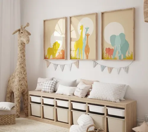 Kit 3 Quadros Decorativos Moldura Safari Infantil A3