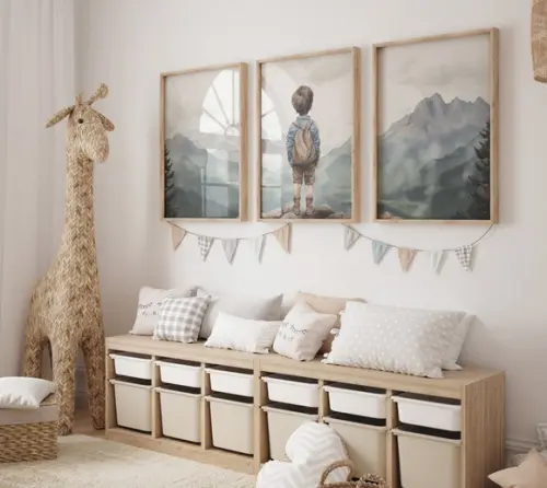 Kit 3 Quadros Decorativo Menino Aventureiro Berçário A3