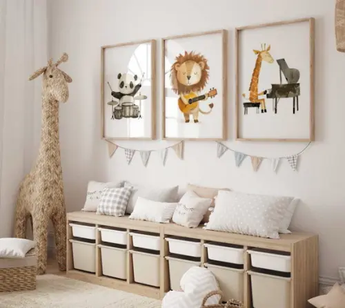 Kit 3 Quadros Decorativos Moldura Animais Musicais A3