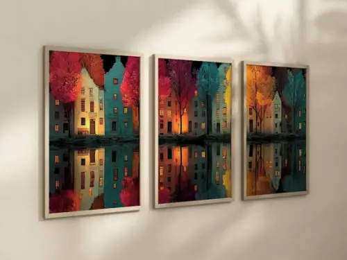 Kit 3 Quadros Decorativo Vila Aconchegante A4
