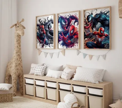 Kit 3 Quadros Decorativos Moldura Homem Aranha Venom A3
