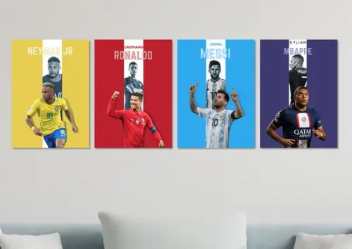 Kit 4 Placas Decorativas Quadro Neymar Cr7 Messi Mbappe