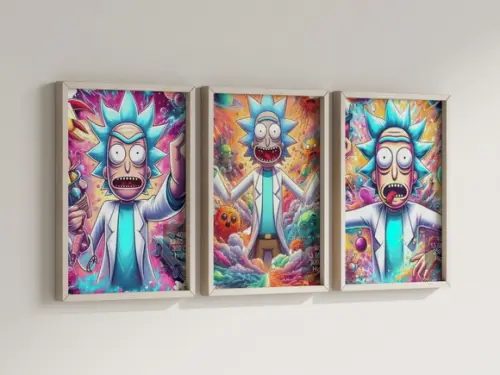 Kit 3 Quadros Decorativo Moldura Rick e Morty Decoração
