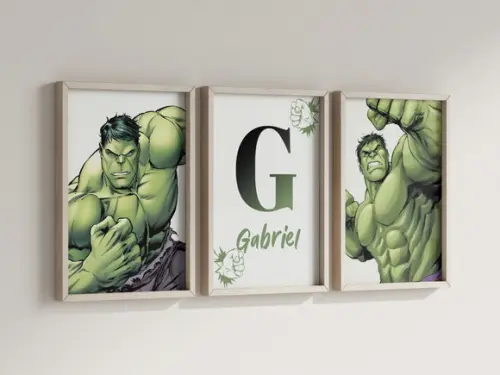Kit 3 Quadros Decorativos Moldura Hulk Personalizado