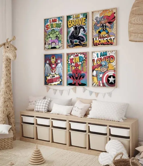 Kit 6 Quadros Decorativos Moldura Super-herói Menino A3