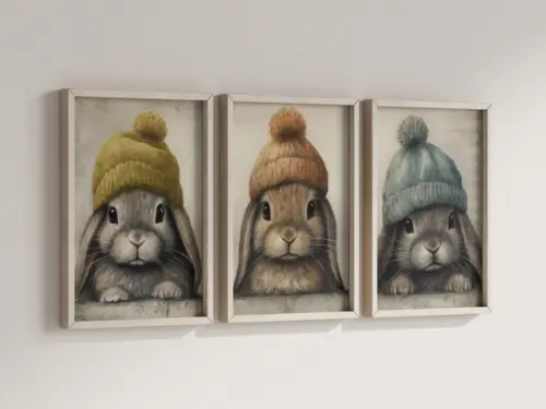 Kit 3 Quadros Decoração de Berçário Coelho Fofo Infantil