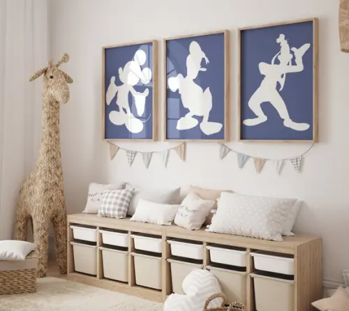 Kit 3 Quadros Decorativos Moldura Mickey Minimalista A3 B