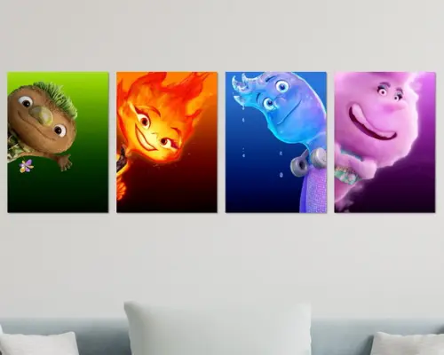 Kit 4 Placas Decorativas Quadro Filme Elemento Elemental