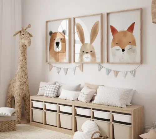 Kit 3 Quadros Decorativos Moldura Safari Aquarela A3 B