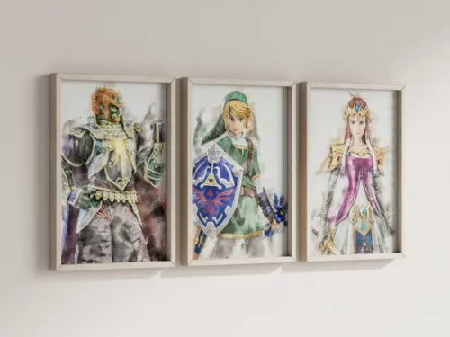 Kit 3 Quadros Decorativos Moldura Zelda Link Gamer B