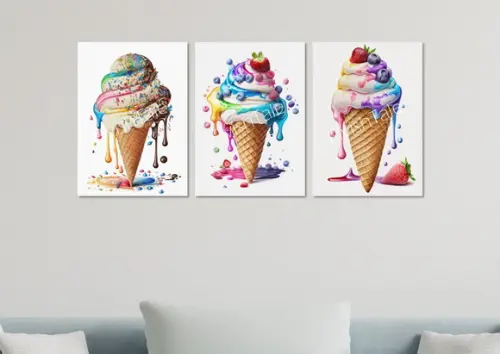 Kit 3 Placas Quadros Decorativos Sorvete Casquinha Arte D