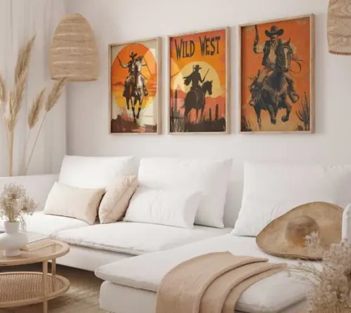Kit 3 Quadros Decorativos Moldura Velho Oeste A3