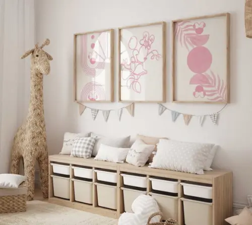Kit 3 Quadros Decorativos Moldura Minnie Princesa Boho A3