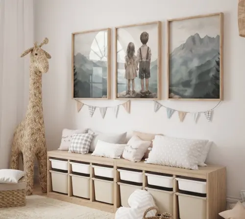Kit 3 Quadros Decorativo Irmão e Irmã Vintage Infantil A3 B