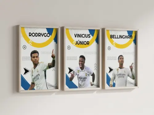 Kit 3 Quadros Moldura Real Madrid Rodrygo Vinicius Jr Bellin