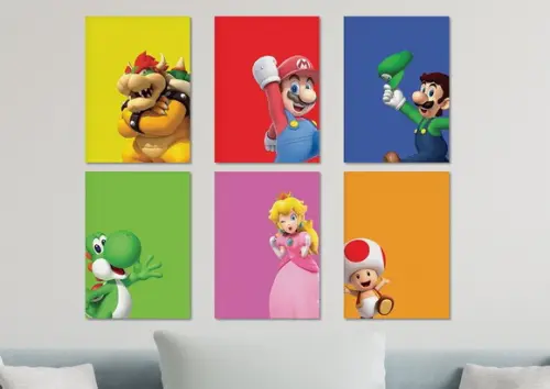 Kit 6 Placas Quadros Decorativos Mario Personagem Arte D