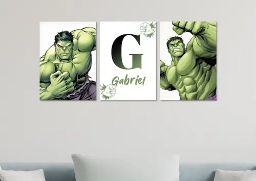 Kit 3 Placas Quadros Decorativos Hulk Super-herói Personaliz