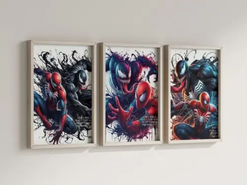 Kit 3 Quadros Decorativos Moldura Homem Aranha Venom