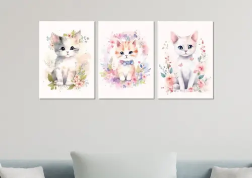 Kit 3 Placas Decorativas Quadro Gato Flor Decorar B