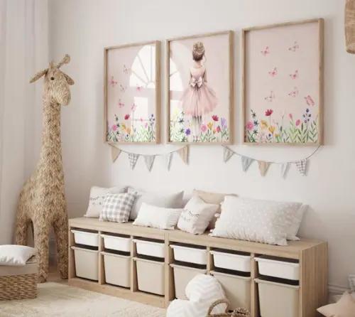 Kit 3 Quadros Decorativos com Moldura Bailarina Menina Balé