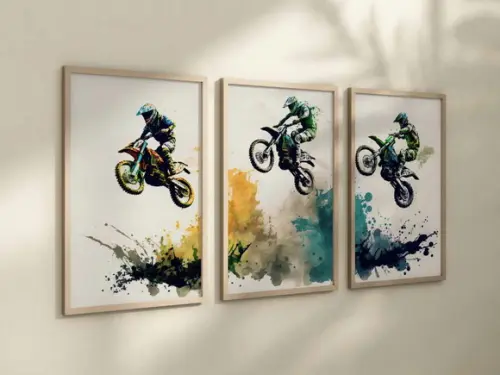 Kit 3 Quadros Decorativos Moldura Motocross Radical B
