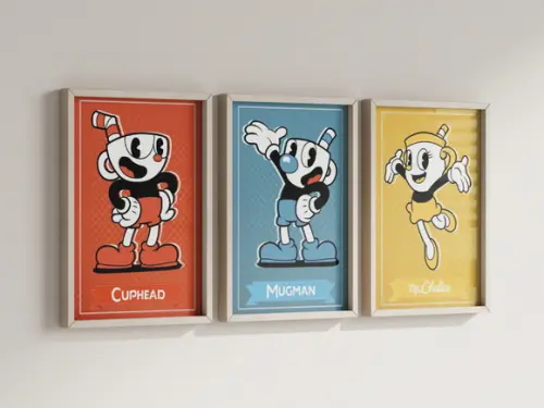 Kit 3 Quadros Decorativos Moldura Cuphead Gamer