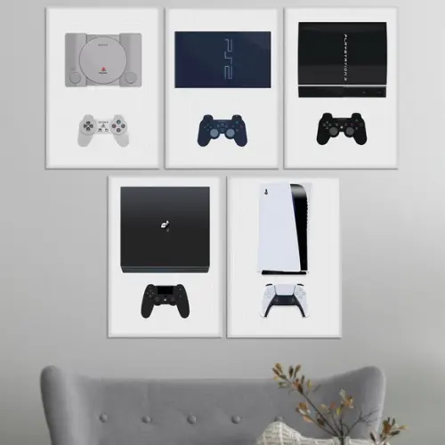 Kit 5 Placas Decorativas Quadro Playstation Decoração