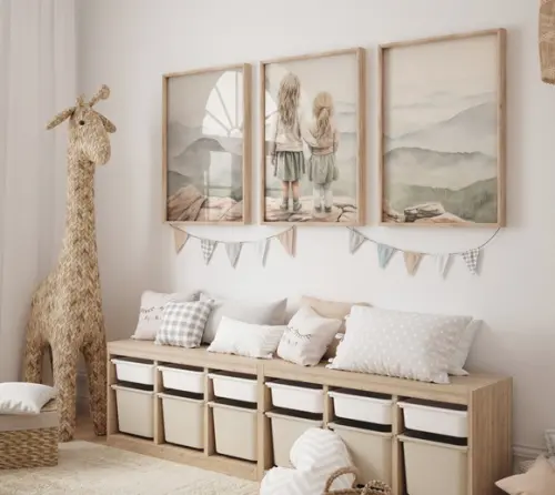 Kit 3 Quadros Decorativo Irmãs Vintage Infantil A3 B