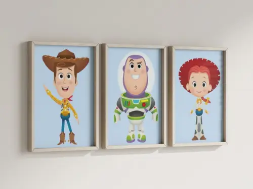 Kit 3 Quadros Decorativo Moldura Toy Story Baby Premium