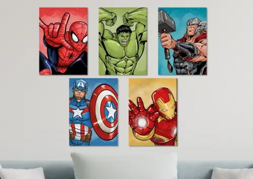 Kit 5 Placas Decorativas Quadro Super-heróis Vingadores