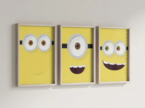 Kit 3 Quadros Decorativo Moldura Minions Filme c