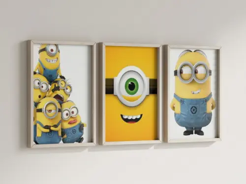 Kit 3 Quadros Decorativo Moldura Minions Filme B