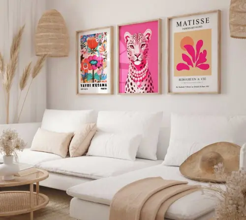 Kit 3 Quadros Decorativos Moldura Matisse Picasso Pink A3