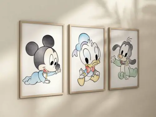 Kit 3 Quadros Decorativos Mickey Donald Pateta Baby A4