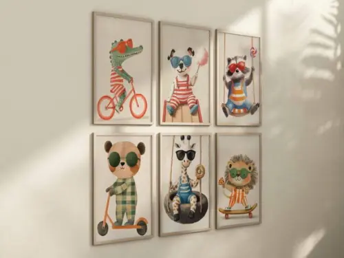 Kit 6 Quadros Decorativos Animais Divertidos A4