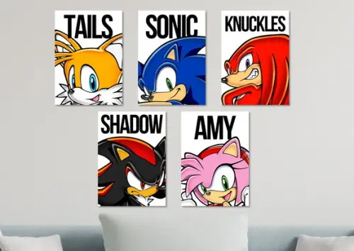 Kit 5 Placas Quadros Decorativos Sonic Personagens