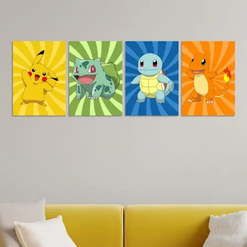 Kit 4 Placas Decorativas Quadro Pokémon Decorar Arte
