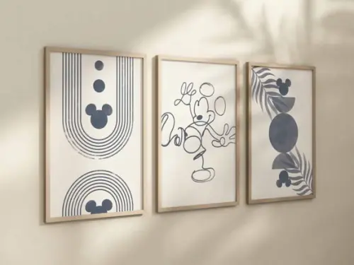 Kit 3 Quadros Decorativos Moldura Mickey Boho A4