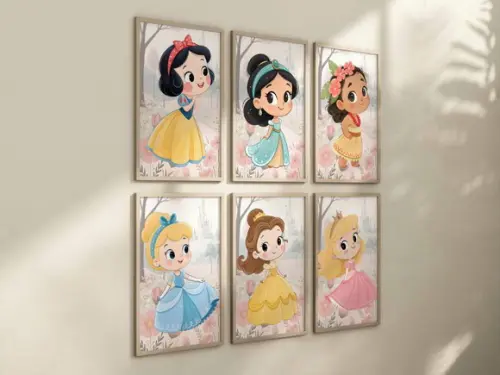 Kit 6 Quadros Decorativos Princesas Arte Fofinhaa4