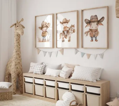 Kit 3 Quadros Decorativo Menino Aventureiro Fazendinha A3 B