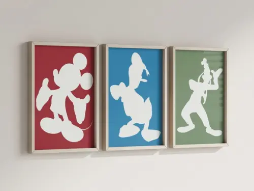 Kit 3 Quadros Decorativos Moldura Mickey Minimalista