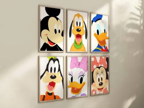 Kit 6 Quadros Decorativos Moldura Mickey Personagens B