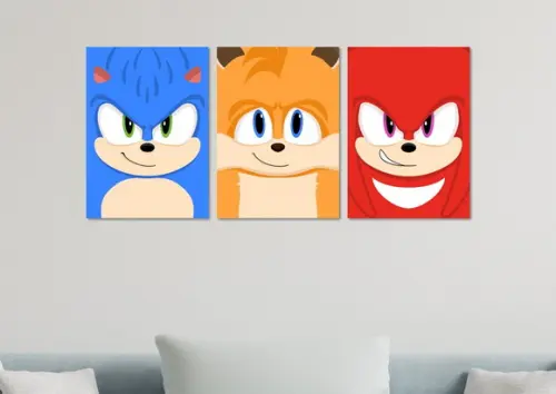 Kit 3 Placas Quadros Decorativos Sonic Personagem Minimalist